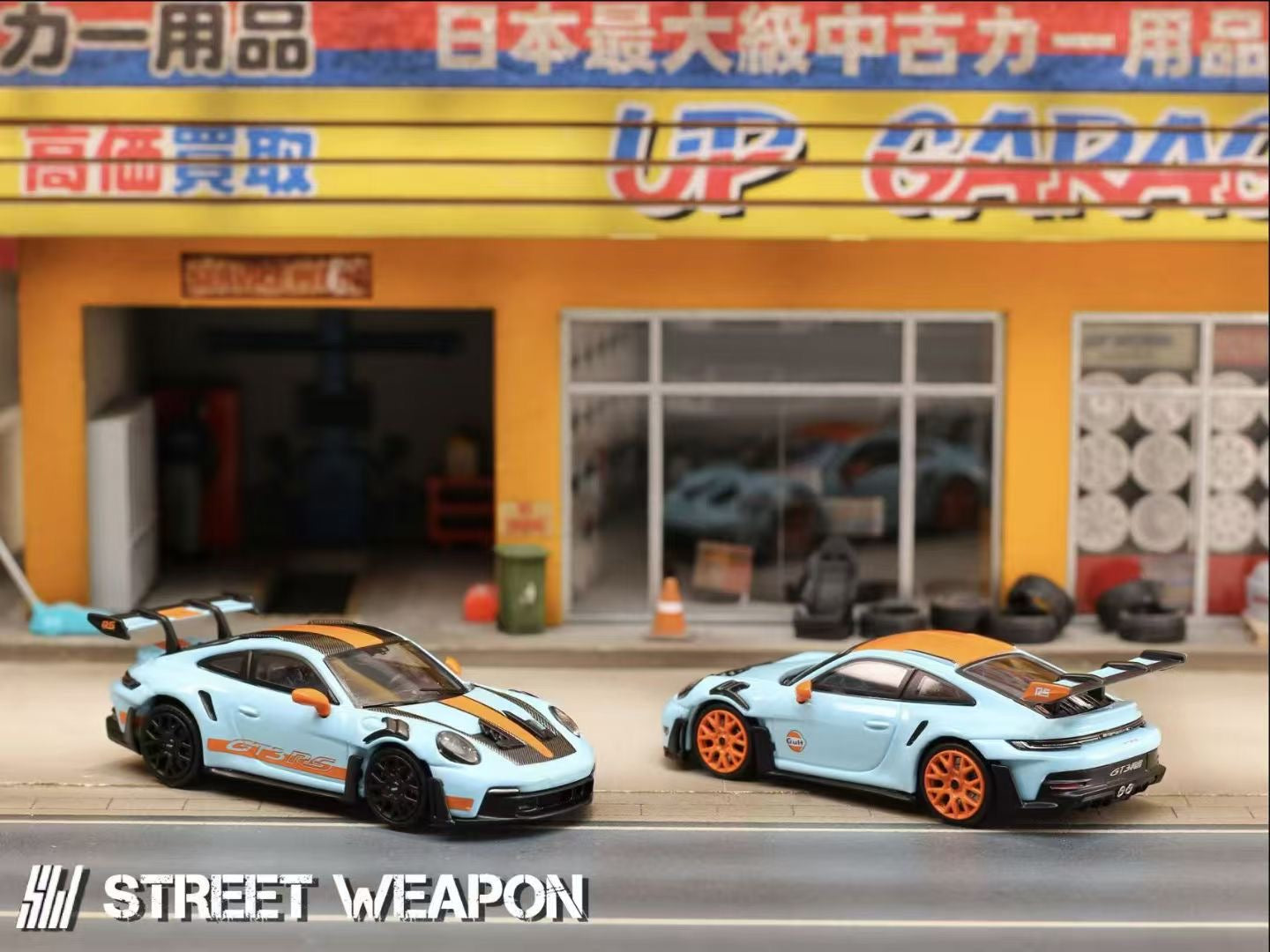 Street Weapon 1/64 Porsche 911 992 GT3 RS Gulf Blue with Black Wheels Limited 599 Pieces