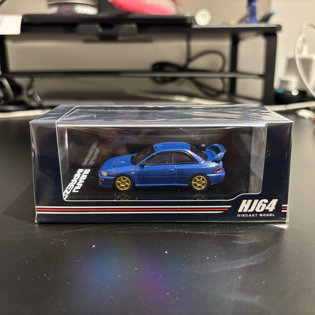 Hobby Japan 1/64 SUBARU SUBARU IMPREZA 22B STi Version (GC8) Rally Base Car CARBON BLUE Official Licensed (HJ647041BL)