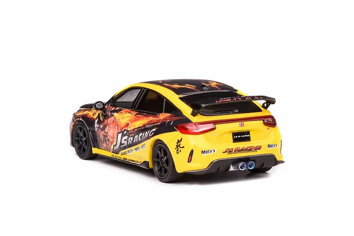 Motorhelix Senior Series 1:64 Honda Civic Type-R FL5 J's Racing Custom Black & Yellow Openable Front Engine Hood - Honda J's Racing Official Licensed