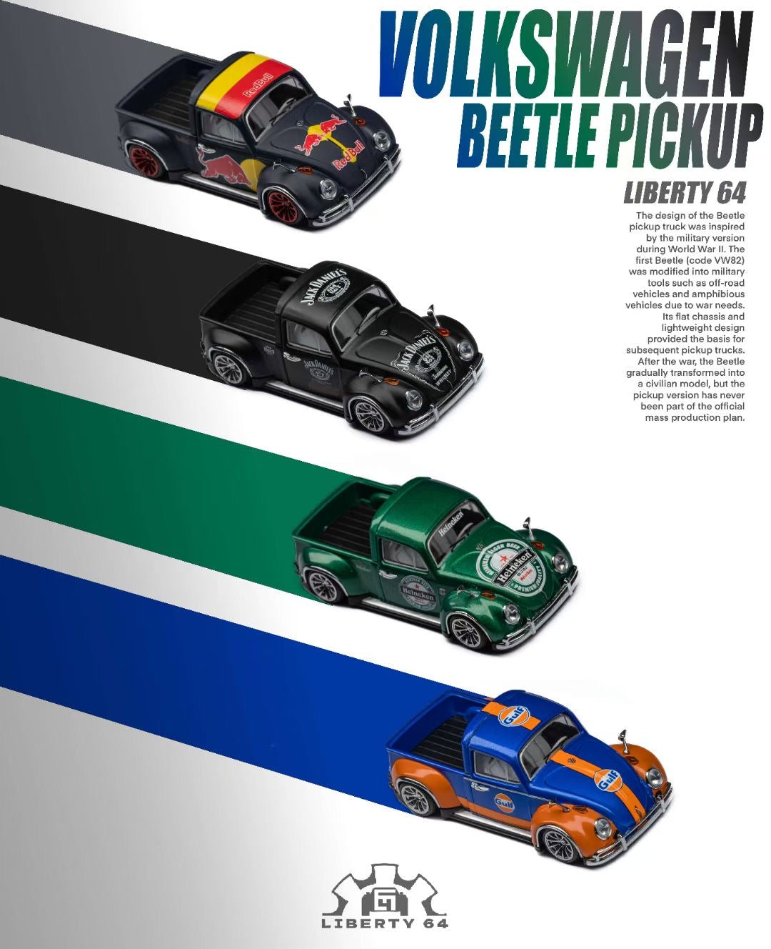 Liberty64 1:64 Volkswagen Beetle Pick up Truck Robert Design Concept Custom Red Bull Edition with Figure