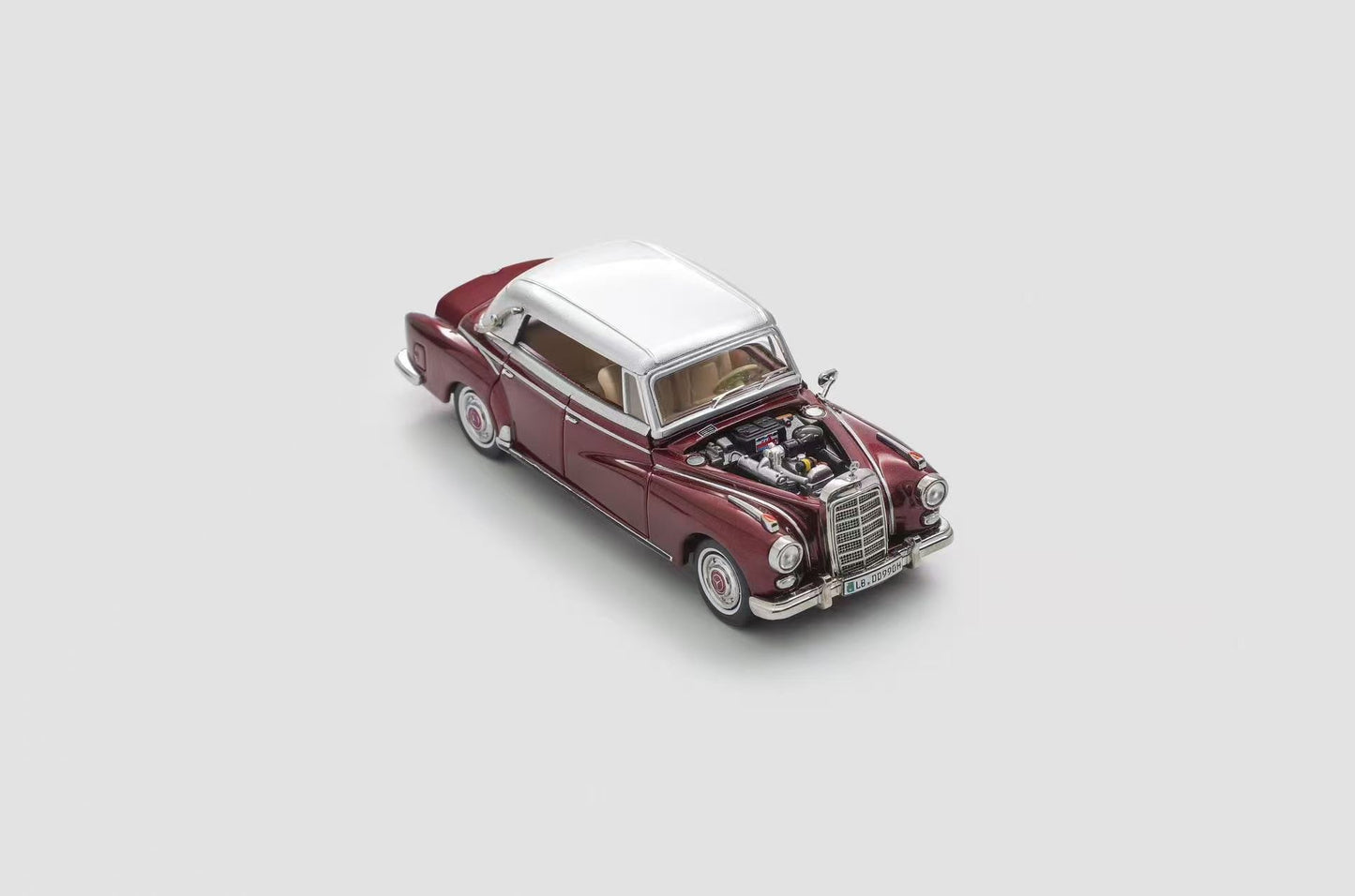 Mortal 1:64 Mercedes-Benz 300D Adenauer (W189) Soft Top Version Red & Silver Limited 499 Pieces (Removable Roof Top, Magnetic Removable Front Hood with Detailed Engine)