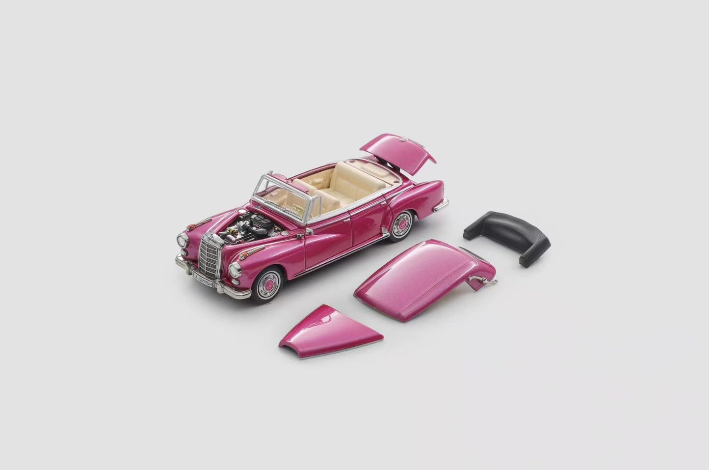 Mortal 1:64 Mercedes-Benz 300D Adenauer (W189) Soft Top Version Pink Limited 499 Pieces (Removable Roof Top, Magnetic Removable Front Hood with Detailed Engine)