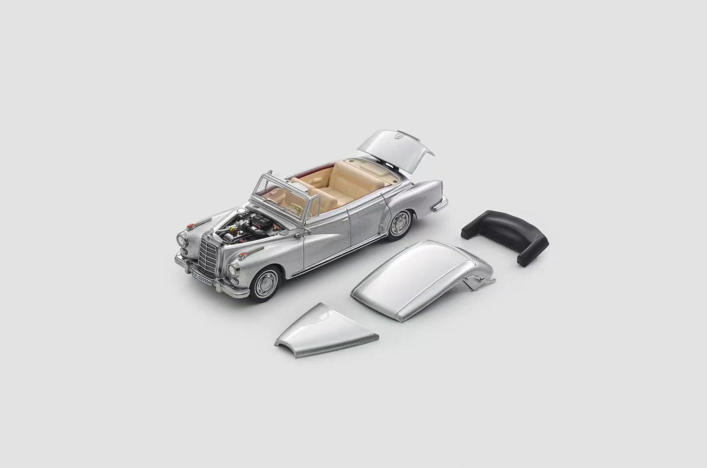Mortal 1:64 Mercedes-Benz 300D Adenauer (W189) Soft Top Version Silver Limited 499 Pieces (Removable Roof Top, Magnetic Removable Front Hood with Detailed Engine)