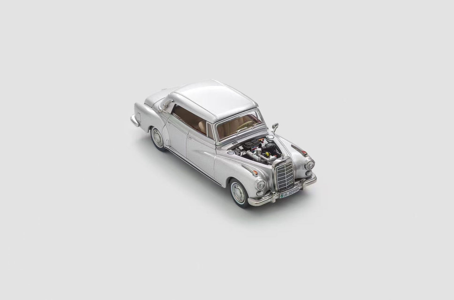 Mortal 1:64 Mercedes-Benz 300D Adenauer (W189) Soft Top Version Silver Limited 499 Pieces (Removable Roof Top, Magnetic Removable Front Hood with Detailed Engine)