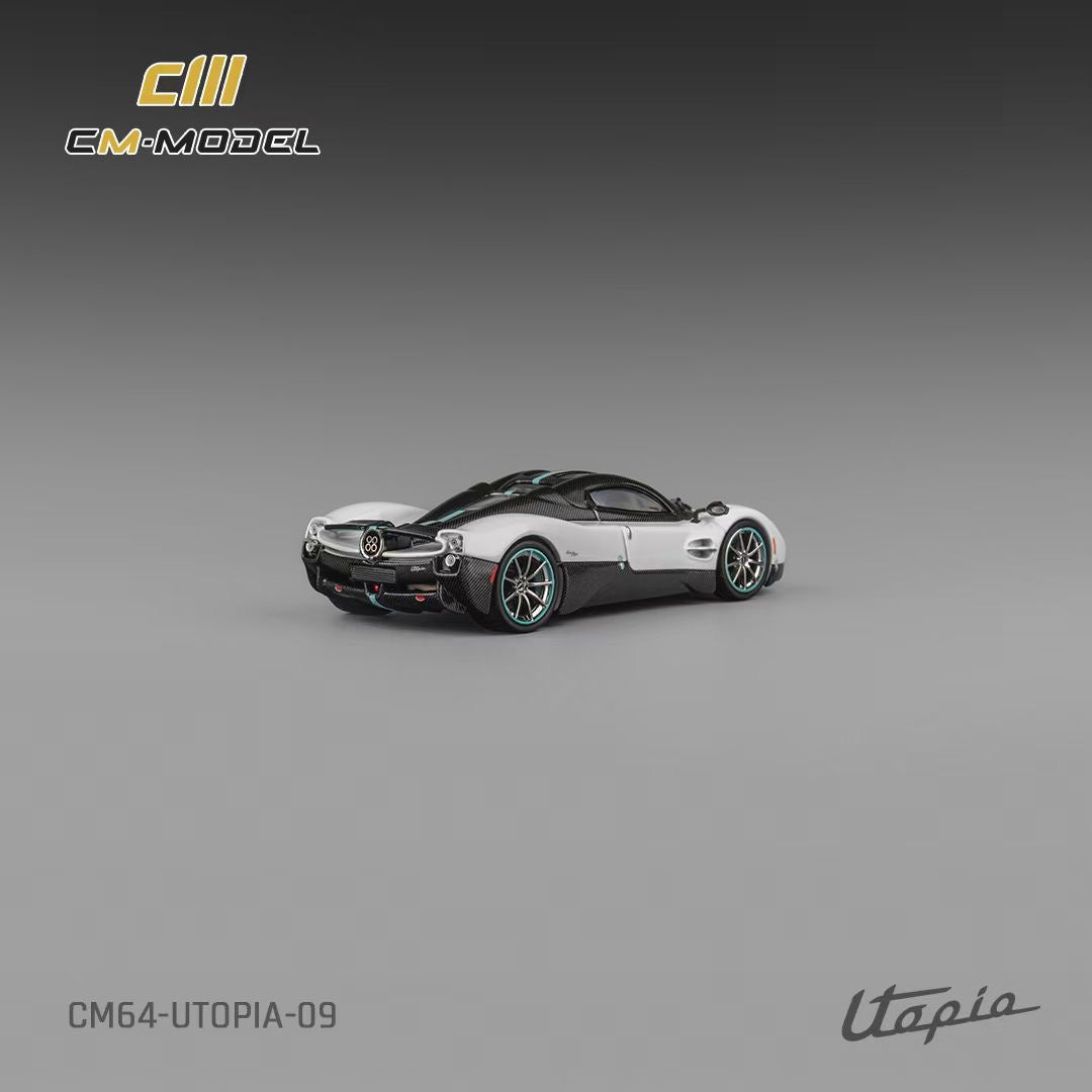 CM Model 1:64 Pagani Utopia Pearl White Official Licensed Removable Engine Hood with Detailed Engine Metallic Exhausts