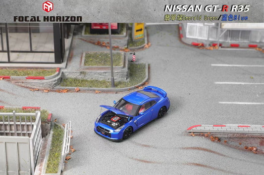Focal Horizon 1:64 Nissan Skyline GT-R R35 Openable Front Hood Detailed Engine Blue
