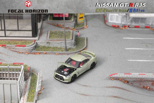 Focal Horizon 1:64 Nissan Skyline GT-R R35 Openable Front Hood Detailed Engine Emerald Green