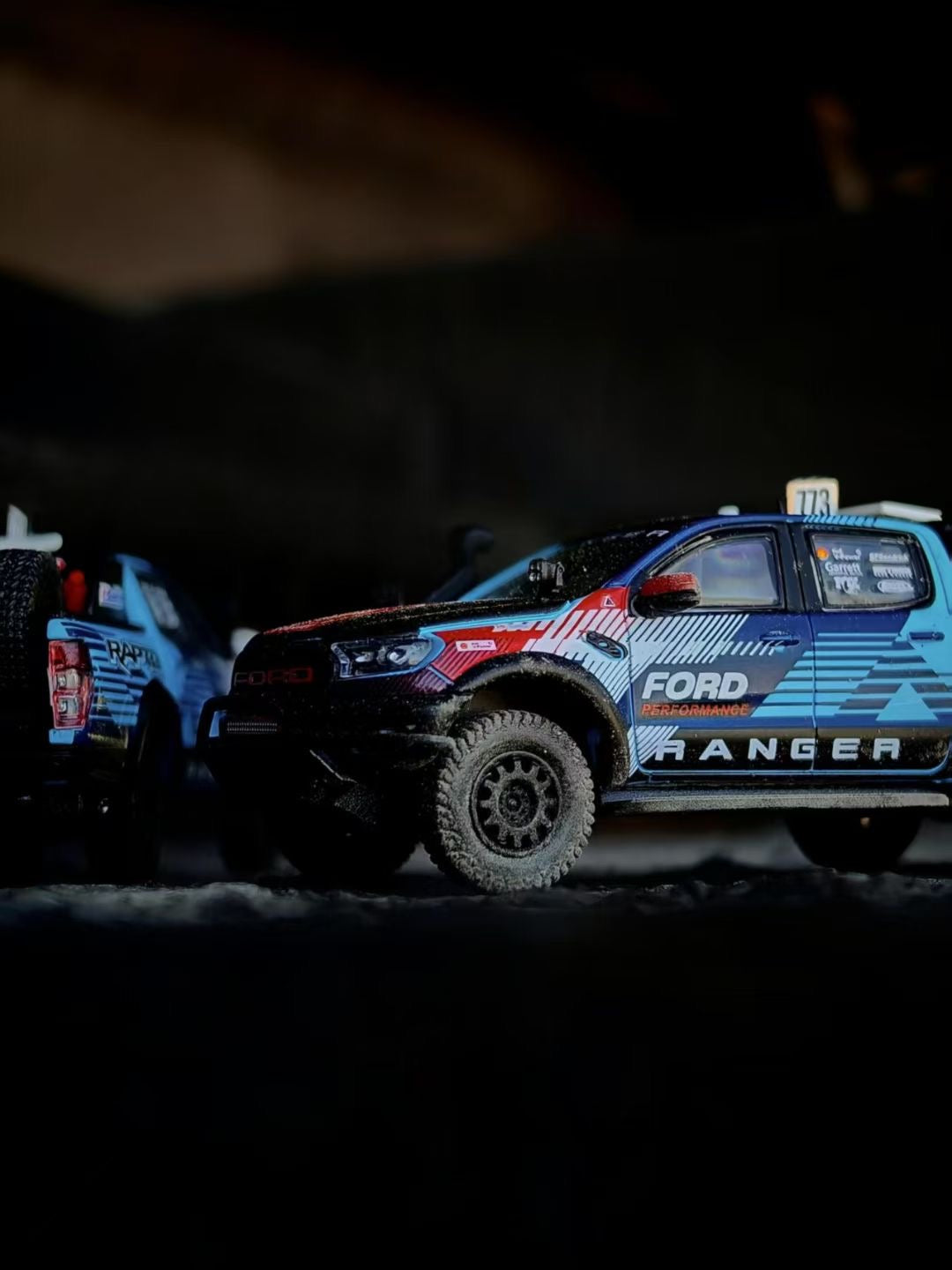 MK Miniatures 1:64 Ford Ranger P375/PX Raptor 2018 Pick Up Truck Rally Blue Rolling Cage Openable Boot with Accessories (Tyres, Tools, Fire Extinguisher)