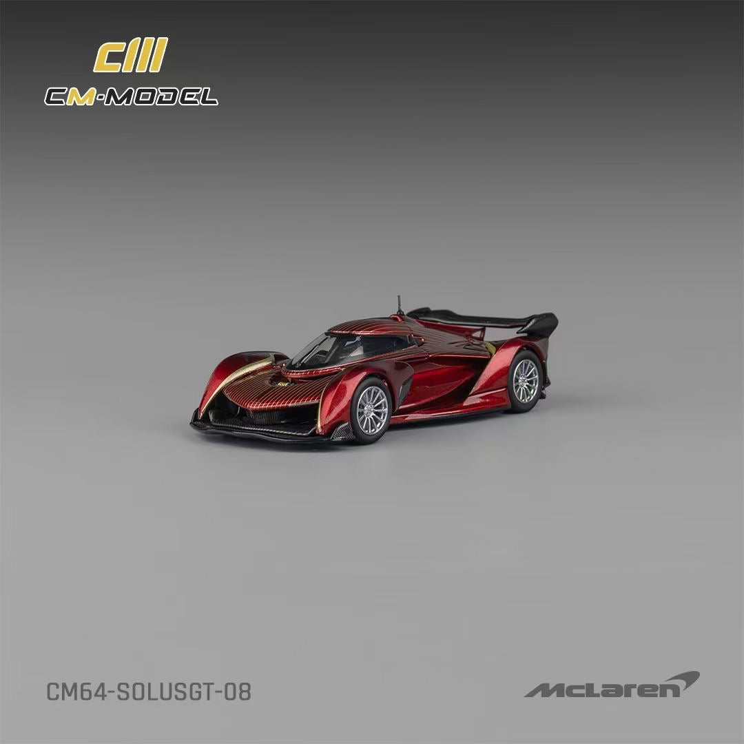 CM Model 1:64 McLaren Solus GT V10 Engine Single Seat Metallic Wine Red Removable Roof McLaren Official Licensed