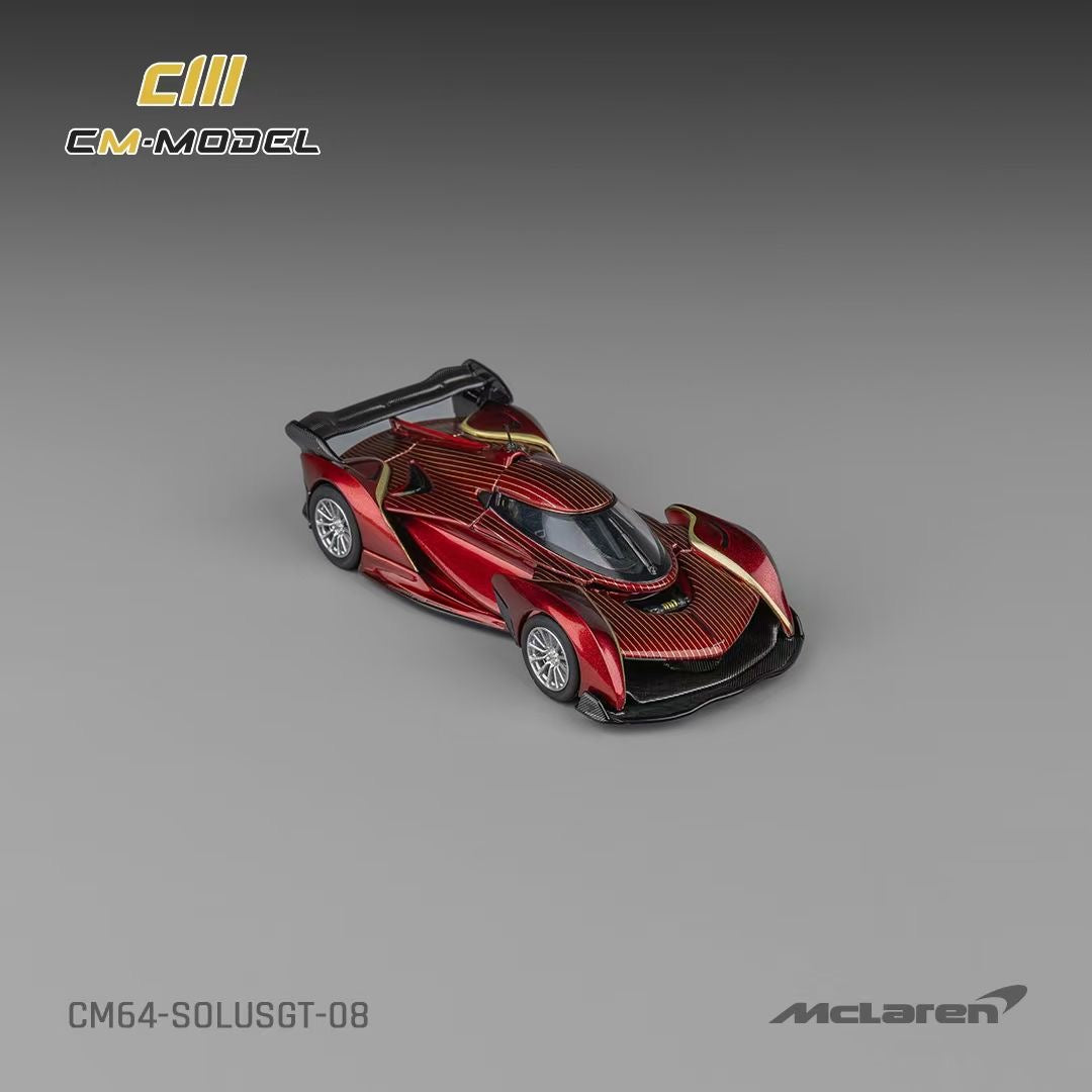 CM Model 1:64 McLaren Solus GT V10 Engine Single Seat Metallic Wine Red Removable Roof McLaren Official Licensed
