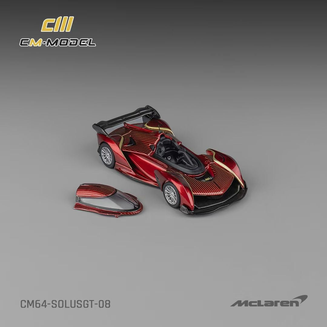 CM Model 1:64 McLaren Solus GT V10 Engine Single Seat Metallic Wine Red Removable Roof McLaren Official Licensed