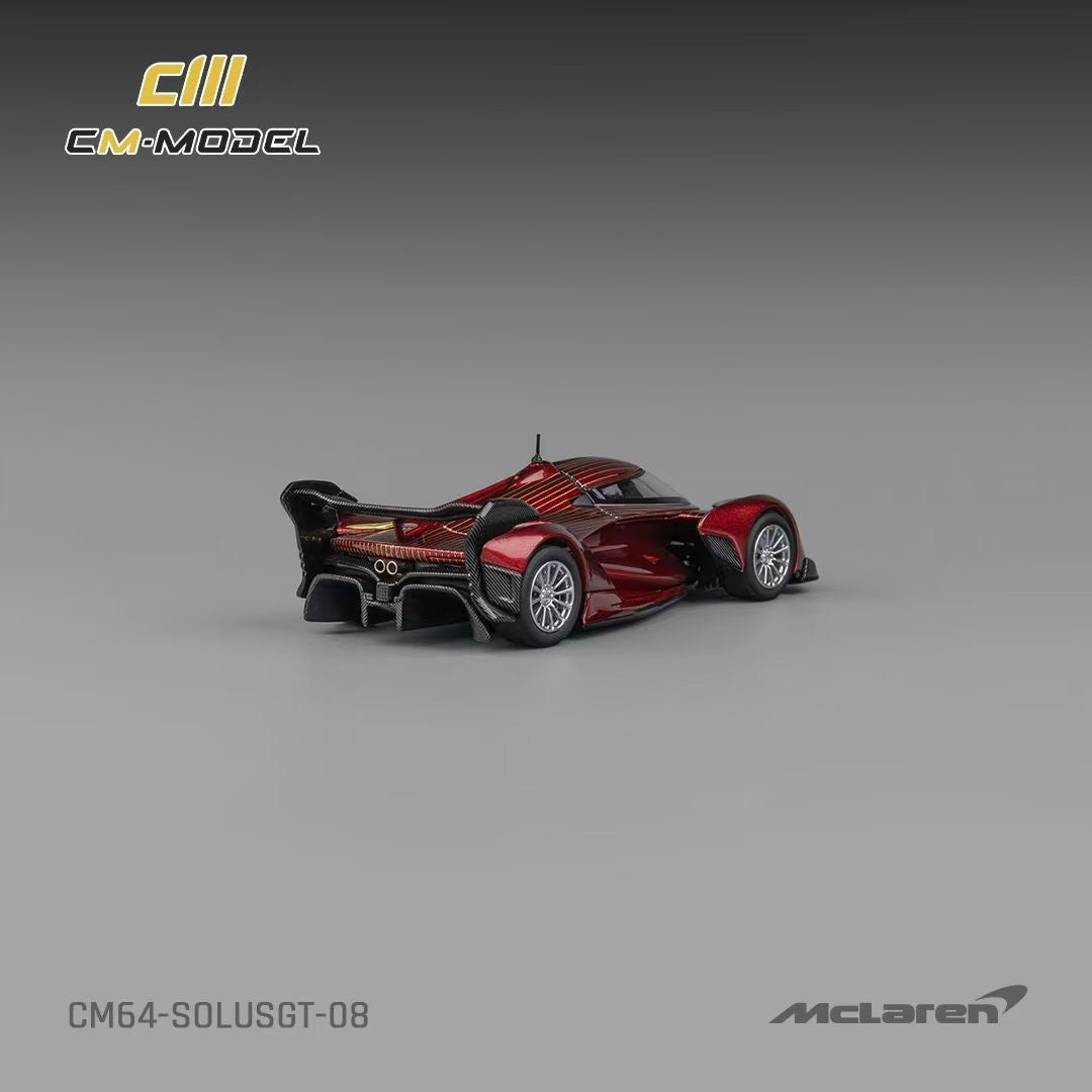 CM Model 1:64 McLaren Solus GT V10 Engine Single Seat Metallic Wine Red Removable Roof McLaren Official Licensed