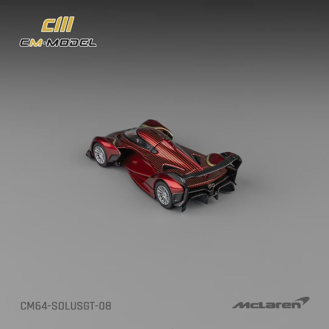 CM Model 1:64 McLaren Solus GT V10 Engine Single Seat Metallic Wine Red Removable Roof McLaren Official Licensed