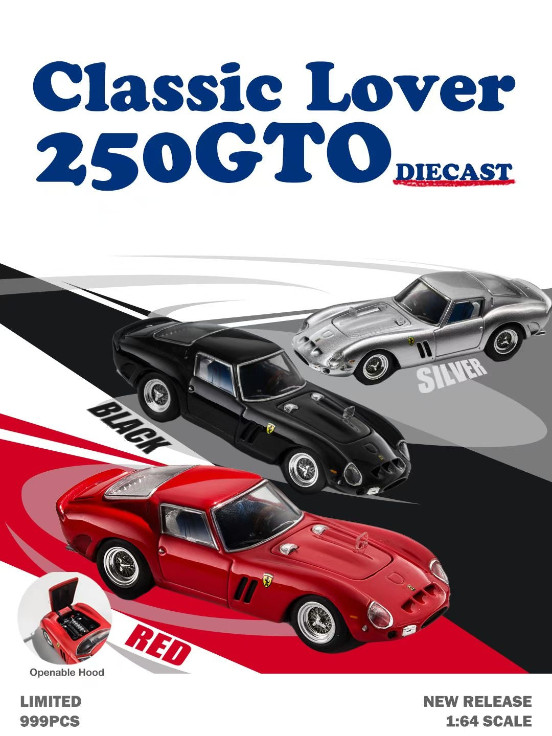 Classic Lover 1:64 Ferrari 250 GTO Red Openable Front Hood Detailed Engine Limited 999 Pieces