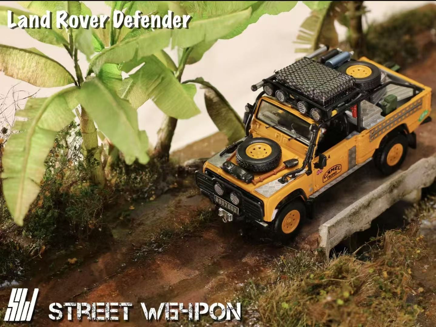 Street Weapon 1:64 Land Rover Defender Pick Up Tomb Raider Movie Film Camel Edition (Built with complicated parts) Limited 500 Pieces