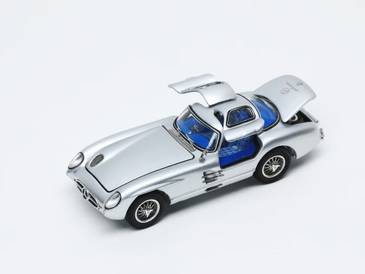 YS Model 1:64 Mercedes Benz SL Class MK1 300 SLR W196S 1955 Uhlenhaut Coupe Silver with Blue Interior (Openable Front Engine Hood and Gull Wing Doors)