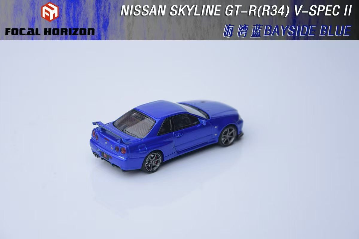 Focal Horizon 1:64 Nissan Skyline GT-R R34 V-SPEC-II Bayside Blue Openable Hood Detailed Engine