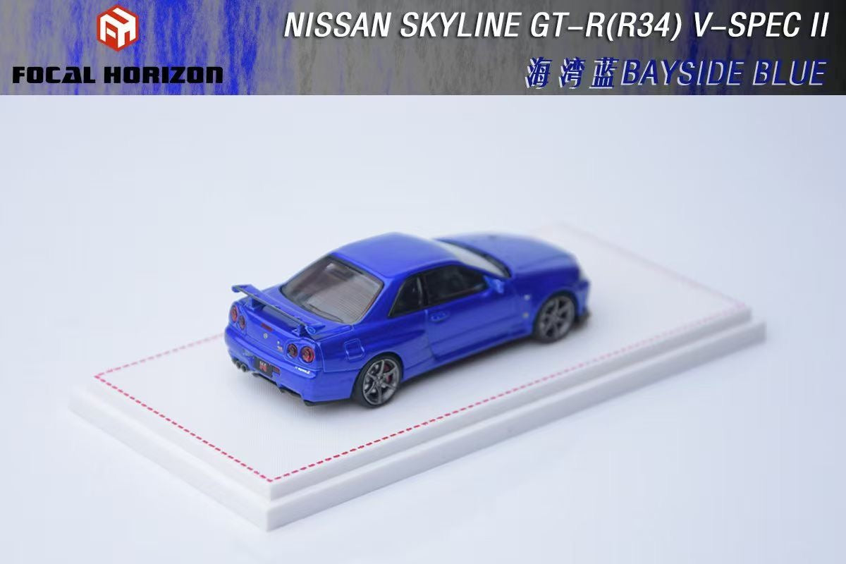 Focal Horizon 1:64 Nissan Skyline GT-R R34 V-SPEC-II Bayside Blue Openable Hood Detailed Engine