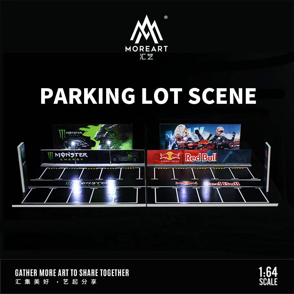 MoreArt 1/64 Car Park Parking Lot Scene Outdoor Diorama with LED Light- Red Bull Edition