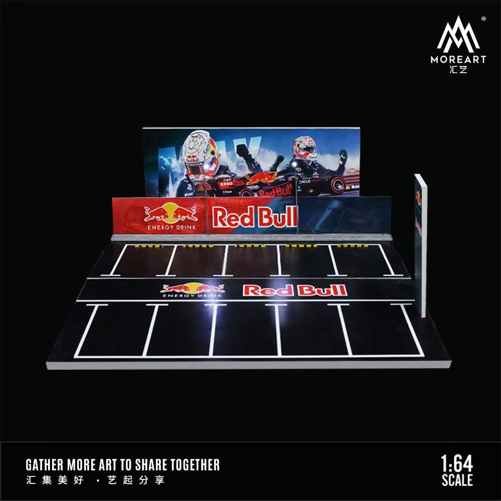 MoreArt 1/64 Car Park Parking Lot Scene Outdoor Diorama with LED Light- Red Bull Edition