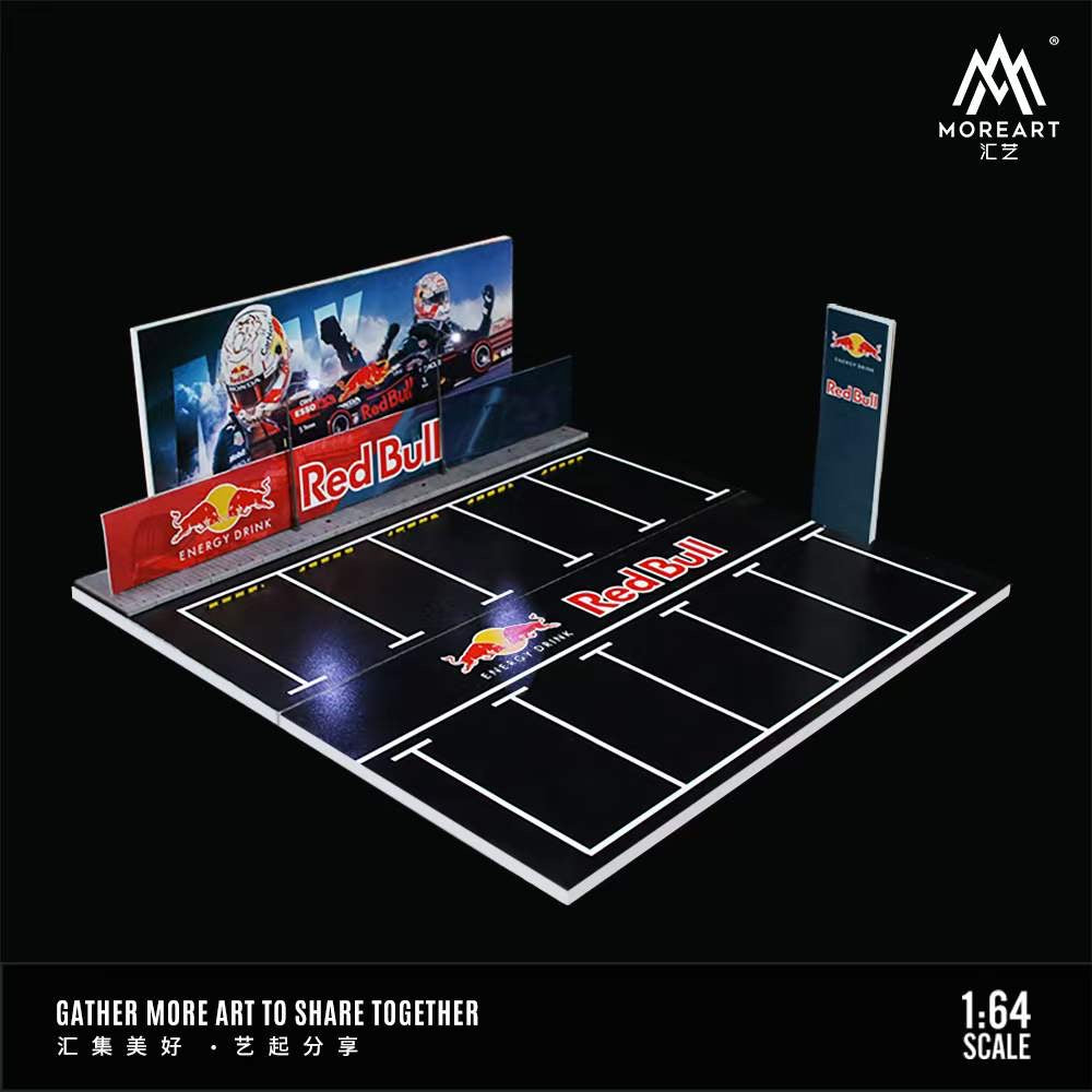 MoreArt 1/64 Car Park Parking Lot Scene Outdoor Diorama with LED Light- Red Bull Edition