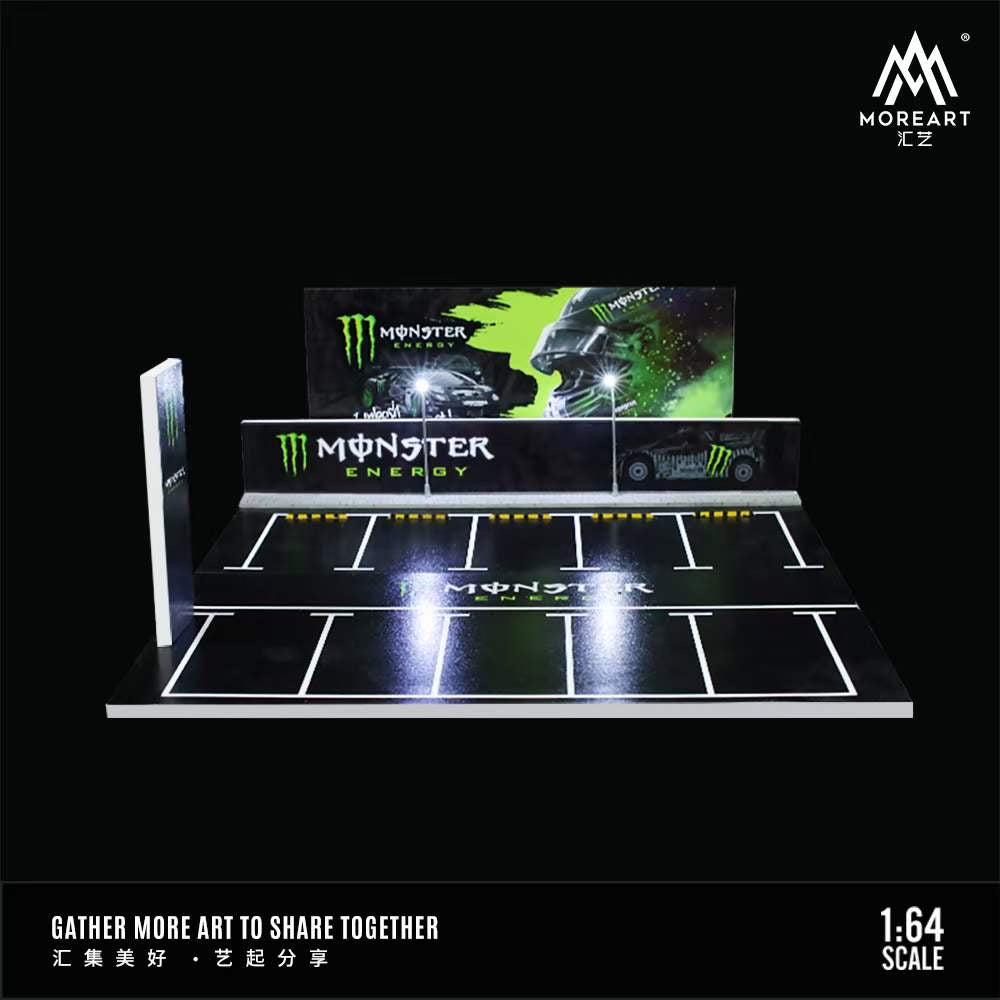 MoreArt 1/64 Car Park Parking Lot Scene Outdoor Diorama with LED Light- Monster Energy Edition