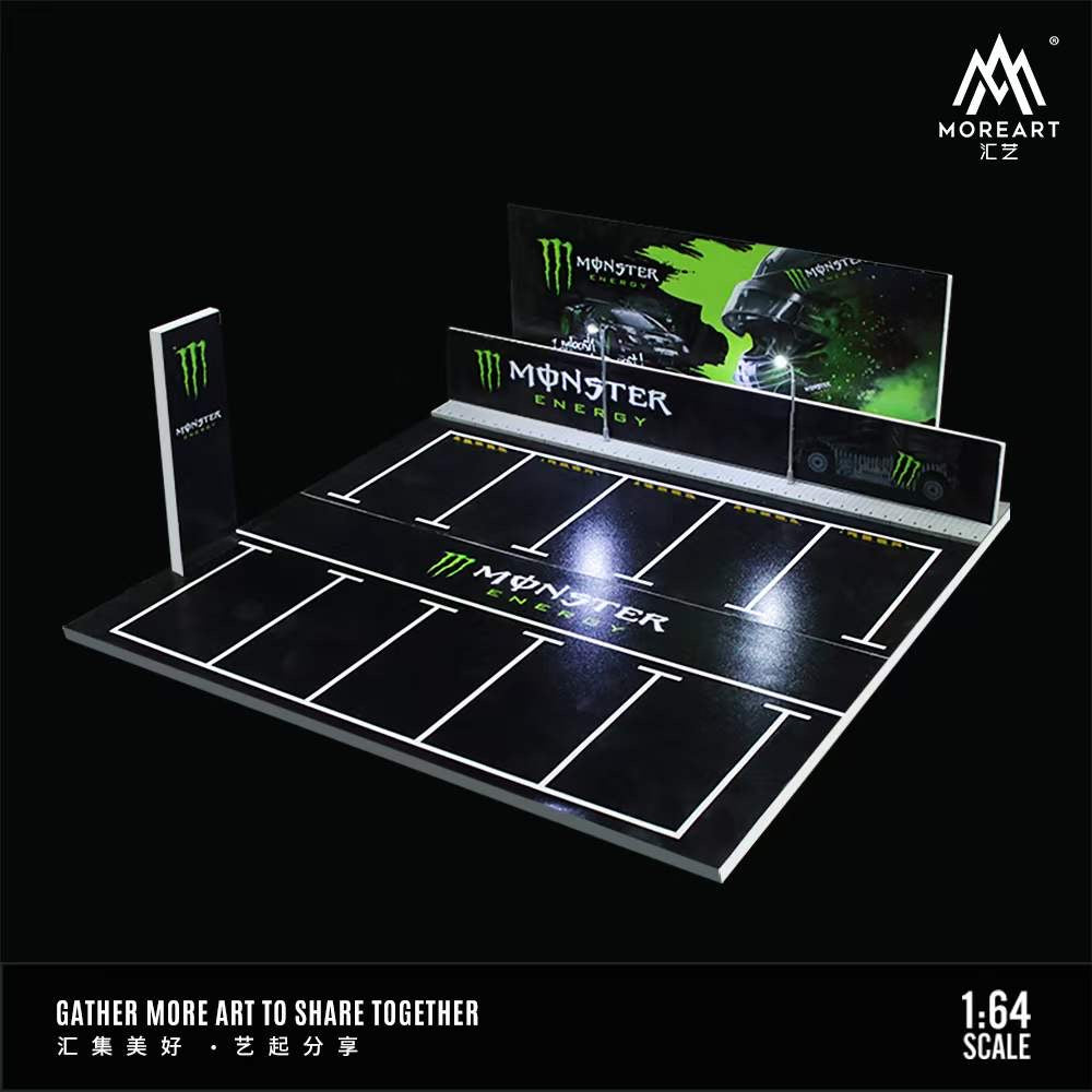 MoreArt 1/64 Car Park Parking Lot Scene Outdoor Diorama with LED Light- Monster Energy Edition