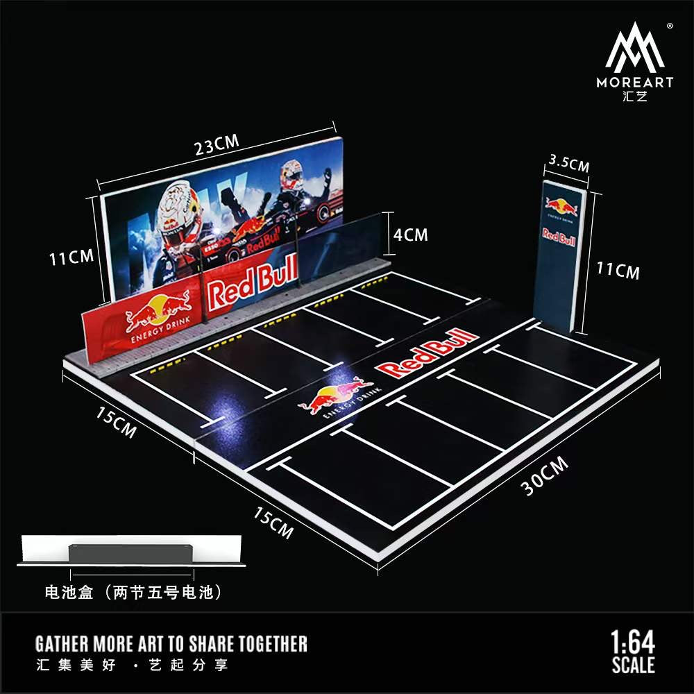MoreArt 1/64 Car Park Parking Lot Scene Outdoor Diorama with LED Light- Red Bull Edition
