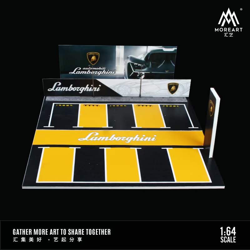 MoreArt 1/64 Car Park Parking Lot Scene Outdoor Diorama with LED Light- Lamborghini Edition