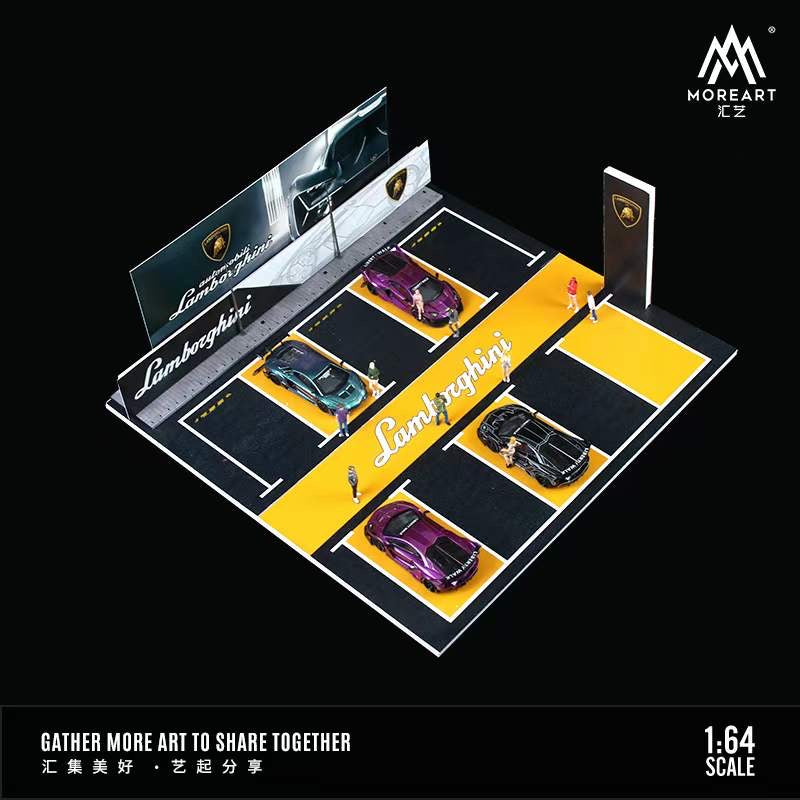 MoreArt 1/64 Car Park Parking Lot Scene Outdoor Diorama with LED Light- Lamborghini Edition
