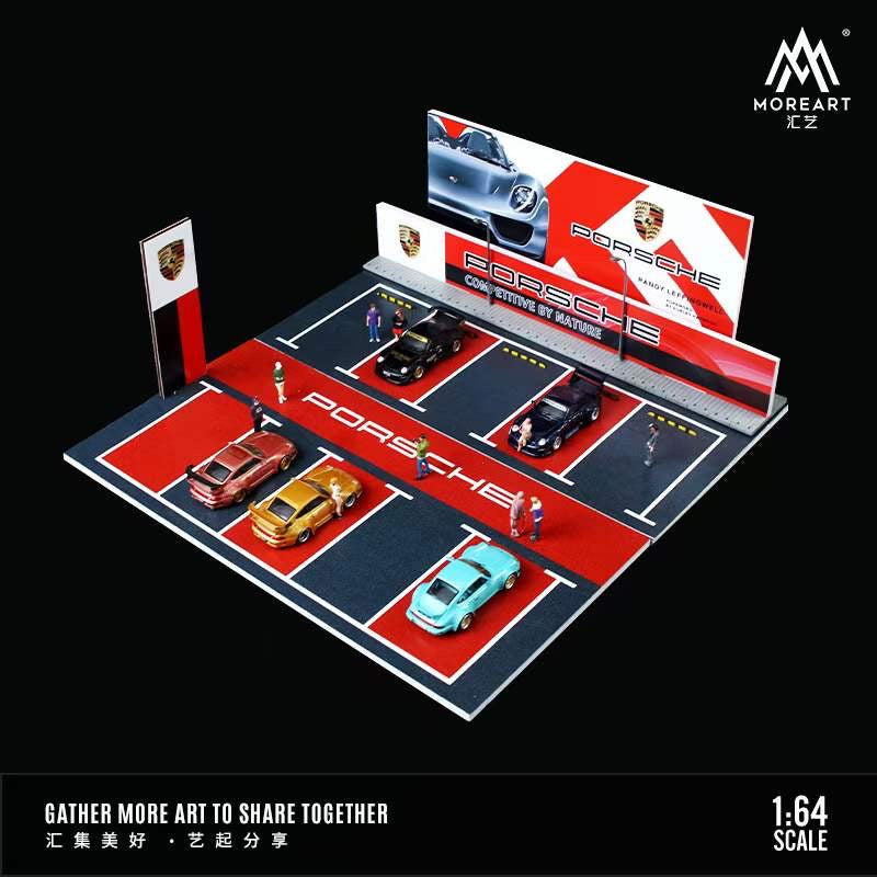 MoreArt 1/64 Car Park Parking Lot Scene Outdoor Diorama with LED Light- Porsche Edition