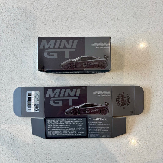 (Damaged Box with Replacement) Mini GT 1:64 McLaren F1 GTR #59 1995 Le Mans 24Hr Winner Post-Race Weathered (MGT00870-CH)