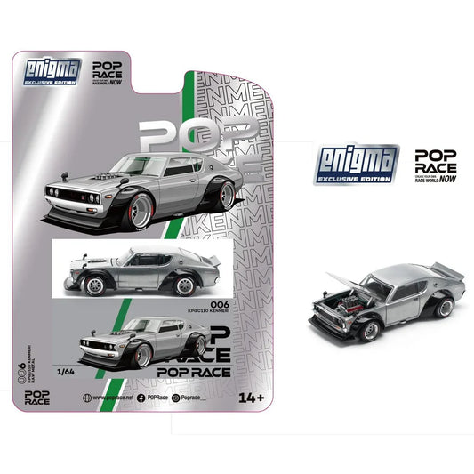 Pop Race X Enigma 1:64 Nissan Skyline GT-R KPGC110 Kenmeri V8 Drift Raw Metal in Blister Packaging (PRE006)