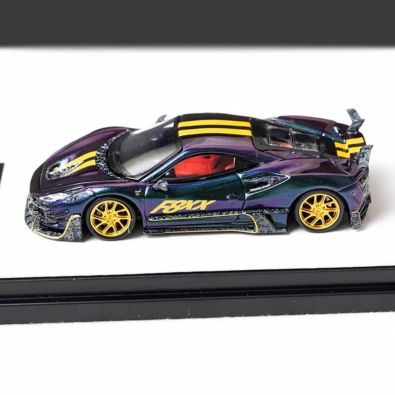 Aurora Model 1:64 Ferrari F8 F8XX Mansory Custom Metallic Chameleon Colours with Model Girl Figure