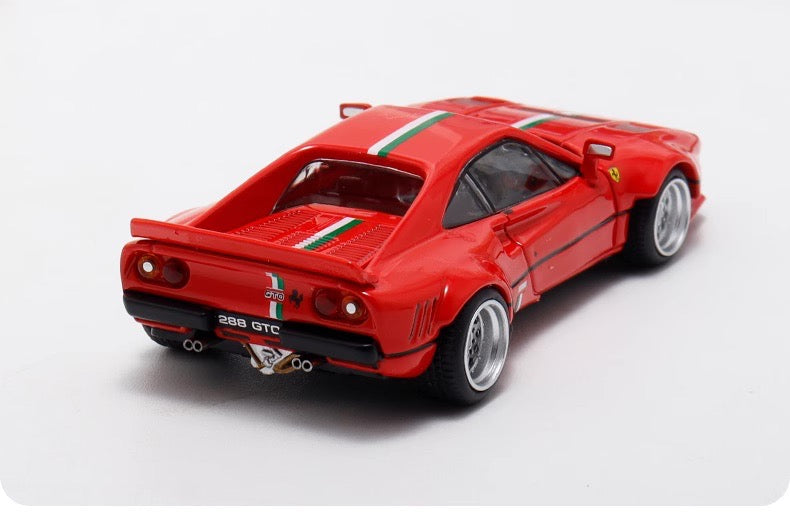 Hone Model 1:64 Ferrari 288 GTO Wide Body Custom Red with Racing Strips Openable Rear Engine Hood