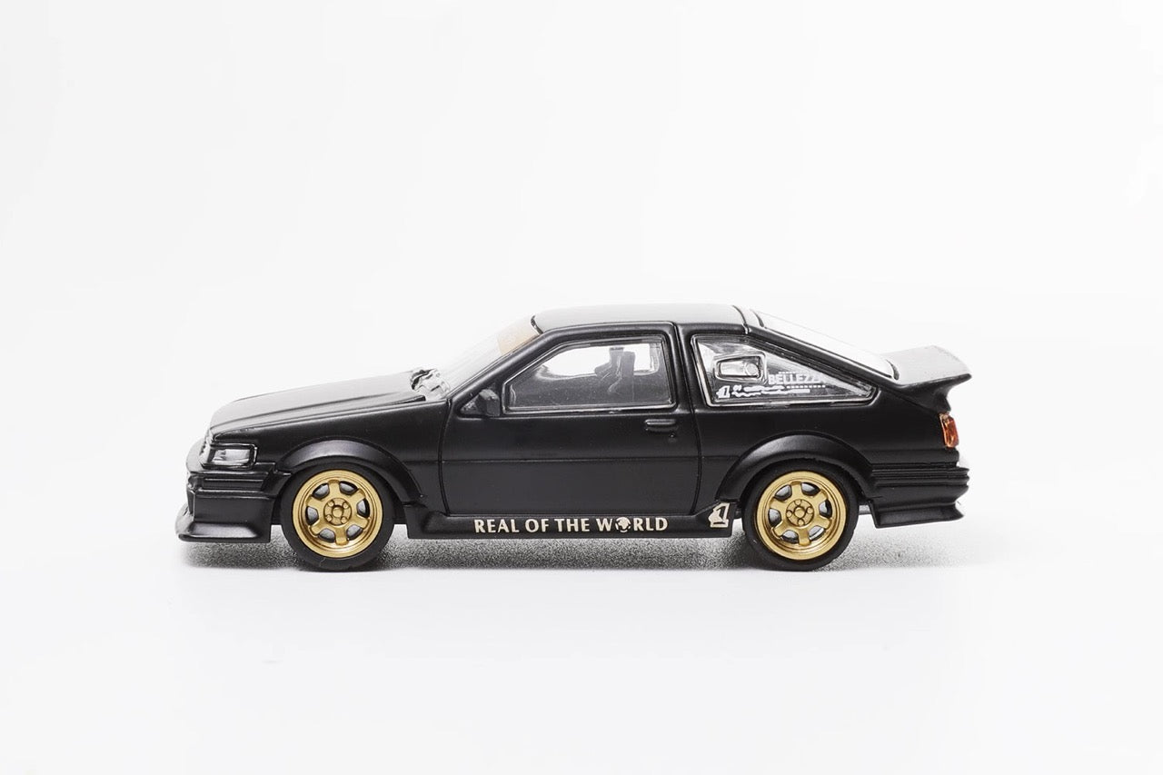 DCT 1:64 Toyota Corolla AE86 Levin GT-APEX RWB Wide Body Custom Black with Gold Wheels