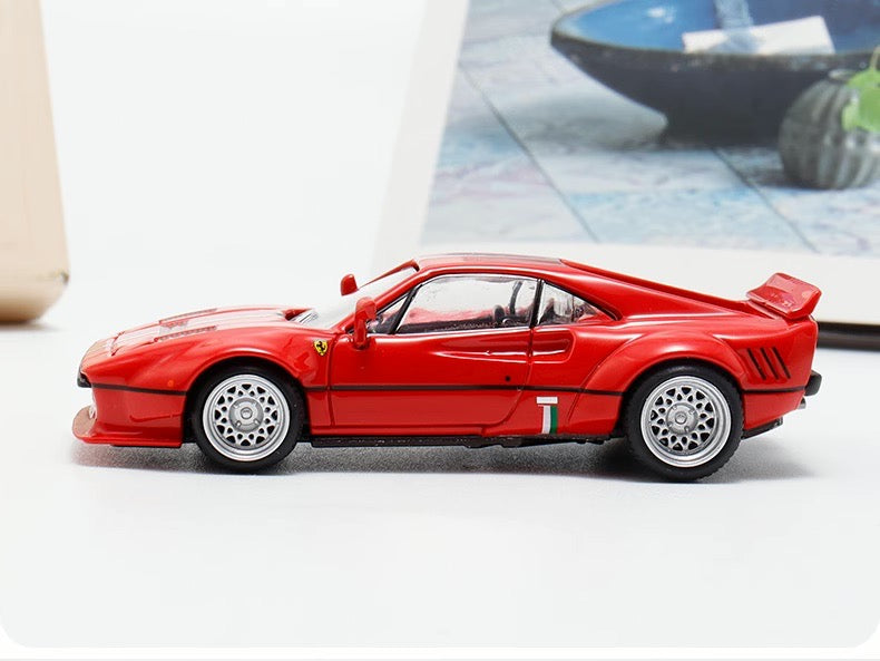 Hone Model 1:64 Ferrari 288 GTO Wide Body Custom Red with Racing Strips Openable Rear Engine Hood
