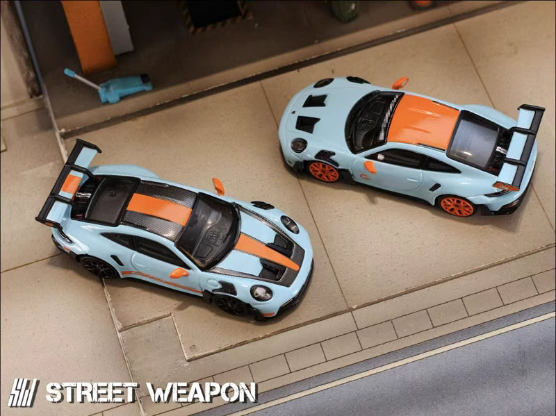Street Weapon 1/64 Porsche 911 992 GT3 RS Gulf Blue with Black Wheels Limited 599 Pieces