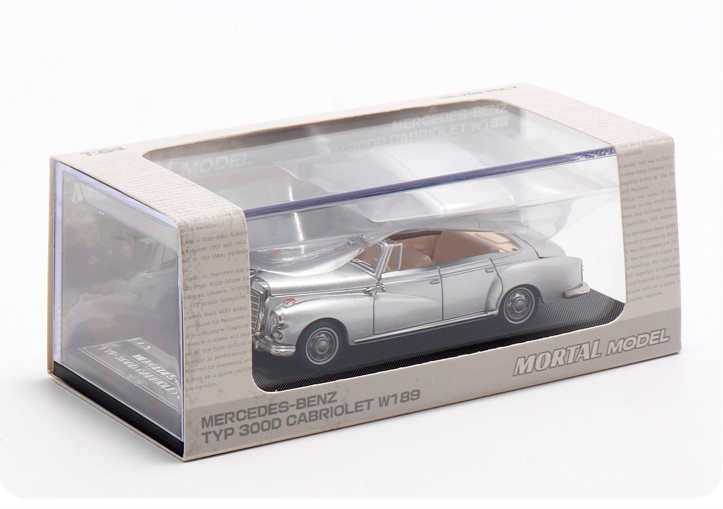 Mortal 1:64 Mercedes-Benz 300D Adenauer (W189) Soft Top Version Silver Limited 499 Pieces (Removable Roof Top, Magnetic Removable Front Hood with Detailed Engine)
