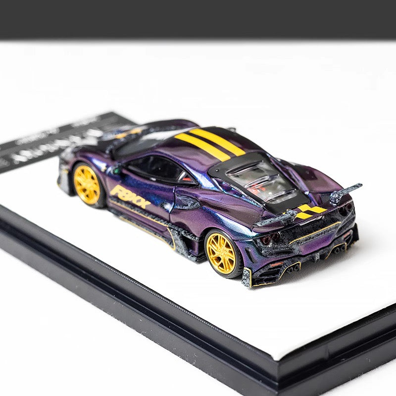Aurora Model 1:64 Ferrari F8 F8XX Mansory Custom Metallic Chameleon Colours with Model Girl Figure
