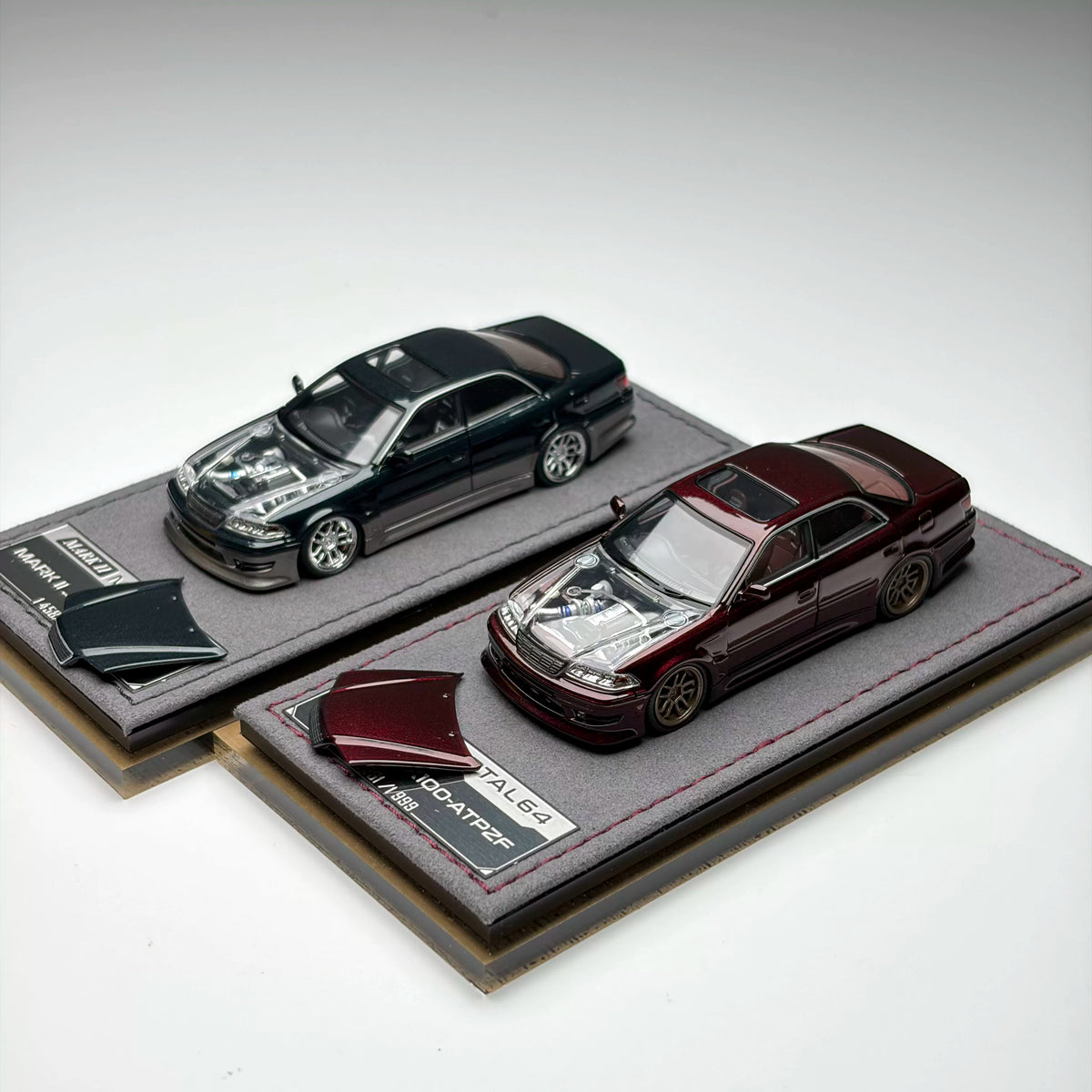 Mortal 1:64 The Ridge Mark II JZX100 Dark Green Metallic / Gun Metallic Openable Front Hood Detailed Engine in Premium Box Packaging
