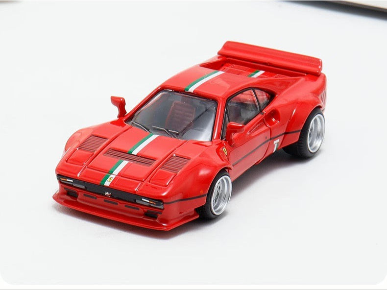 Hone Model 1:64 Ferrari 288 GTO Wide Body Custom Red with Racing Strips Openable Rear Engine Hood
