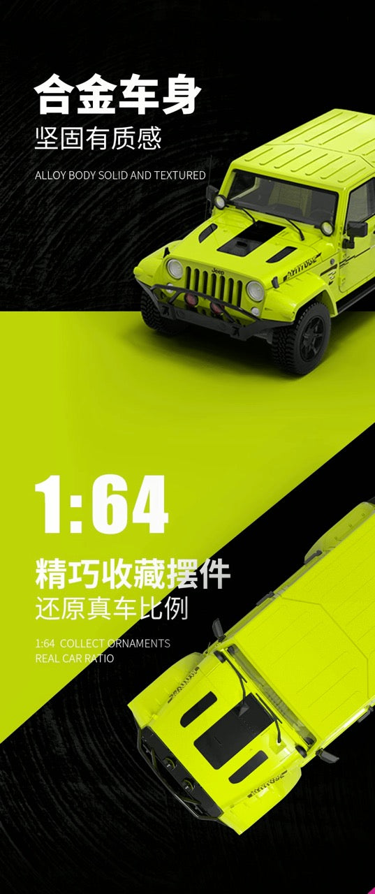 Time Micro 1/64 Jeep Wrangler Rubicon 4x4 4WD SUV Fluorescent Green Diecast Model Car