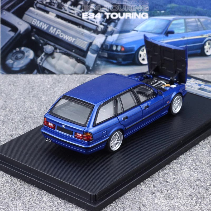Mortal BMW 5 Series E34 Wagon Pearl Blue Ordinary Stance Openable Front Hood Detailed Engine Limited 799 Pieces