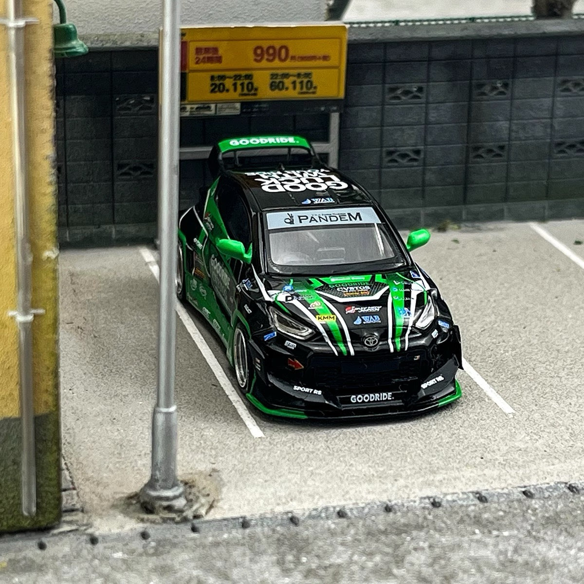 Pop Race X Enigma 1:64 Toyota GR GR Yaris Pandem Rocket Bunny Custom Goodride Green Black in Blister Packaging (PRE007)