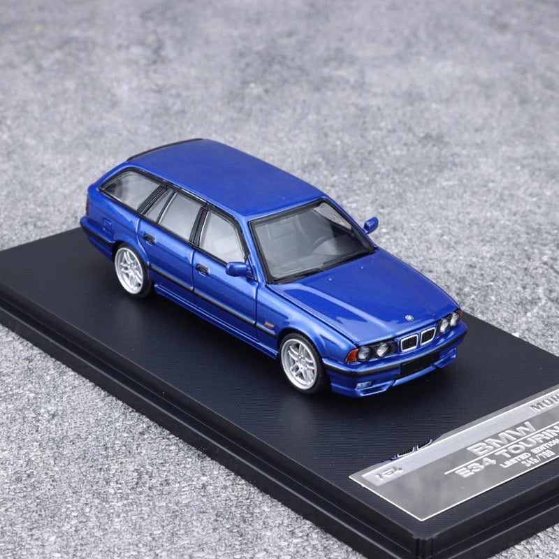 Mortal BMW 5 Series E34 Wagon Pearl Blue Ordinary Stance Openable Front Hood Detailed Engine Limited 799 Pieces