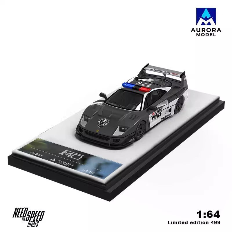 Aurora Model 1:64 Hino H300 Flat bed Transport Trailer Truck Extendable Flat Bed Need For Speed Rivals Edition + Ferrari F40 Need For Speed Rivals Police Car + Resin Policeman Figure Full Set