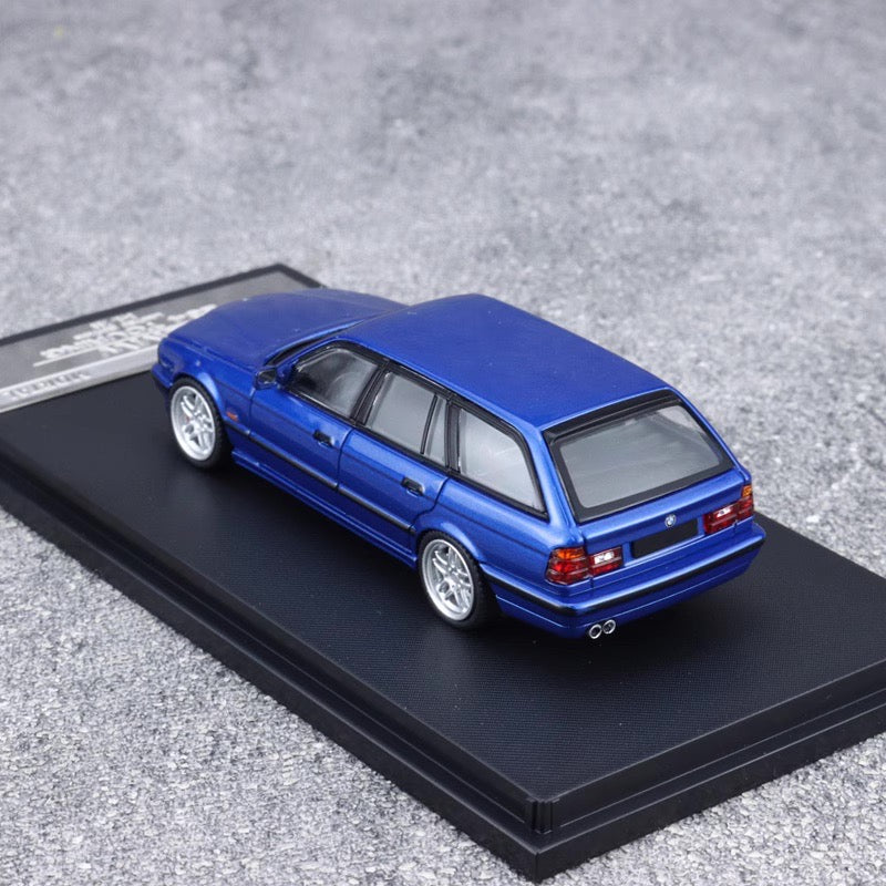 Mortal BMW 5 Series E34 Wagon Pearl Blue Ordinary Stance Openable Front Hood Detailed Engine Limited 799 Pieces