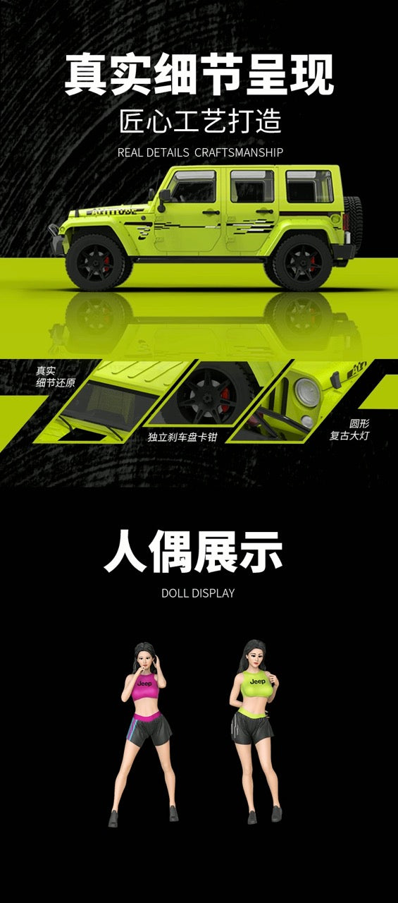Time Micro 1/64 Jeep Wrangler Rubicon 4x4 4WD SUV Fluorescent Green Diecast Model Car