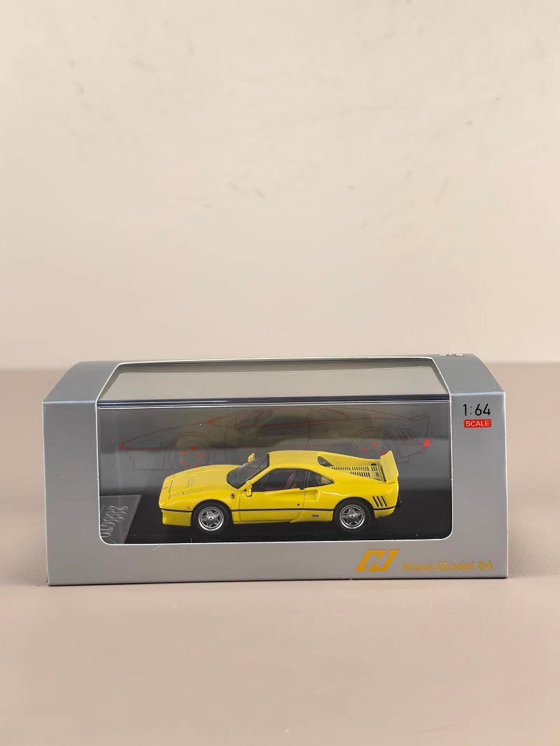 Hone Model 1:64 Ferrari 288 GTO Wide Body Custom Yellow with Racing Strips Openable Rear Engine Hood